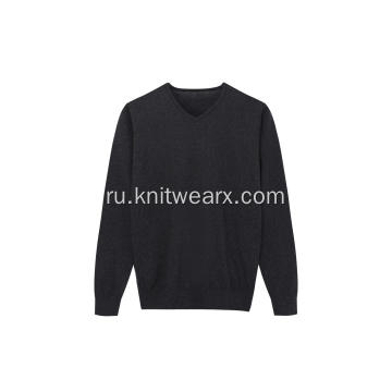 Мужской трикотажный эластичный пуловер с V-образным вырезом из шерсти / акрила / нейлона